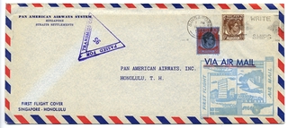 Image: airmail flight cover: Pan American Airways, Singapore - Hawaii route