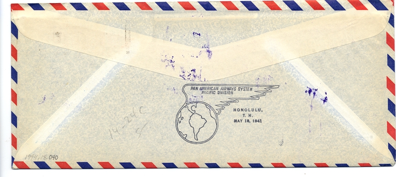 Image: airmail flight cover: Pan American Airways, Singapore - Hawaii route