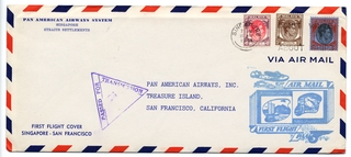 Image: airmail flight cover: Pan American Airways, Singapore - San Francisco route