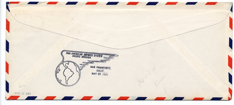 Image: airmail flight cover: Pan American Airways, Singapore - San Francisco route