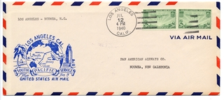 Image: airmail flight cover: United States Air Mail, first airmail flight, FAM-19, Los Angeles - Noumea (New Caledonia) route