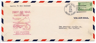 Image: airmail flight cover: Pan American Airways, Canton Island - Auckland route