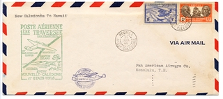 Image: airmail flight cover: Pan American Airways, first airmail flight, Noumea (New Caledonia) - Honolulu route