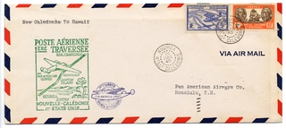 Image: airmail flight cover: Pan American Airways, first airmail flight, Noumea (New Caledonia) - Honolulu route