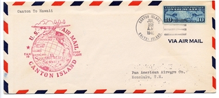 Image: airmail flight cover: United States Air Mail, FAM-19, Canton Island - Honolulu route