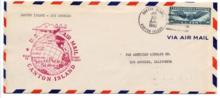 Image: airmail flight cover: United States Air Mail, FAM-19, Canton Island - Los Angeles route