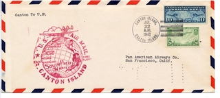 Image: airmail flight cover: United States Air Mail, FAM-19, Canton Island - San Francisco route