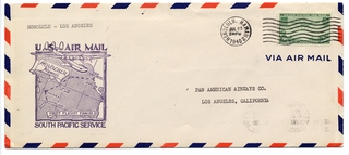 Image: airmail flight cover: United States Air Mail, FAM-19, Honolulu - Los Angeles route