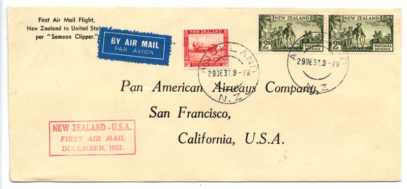 Image: airmail flight cover: Pan American Airways, Auckland - San Francisco route