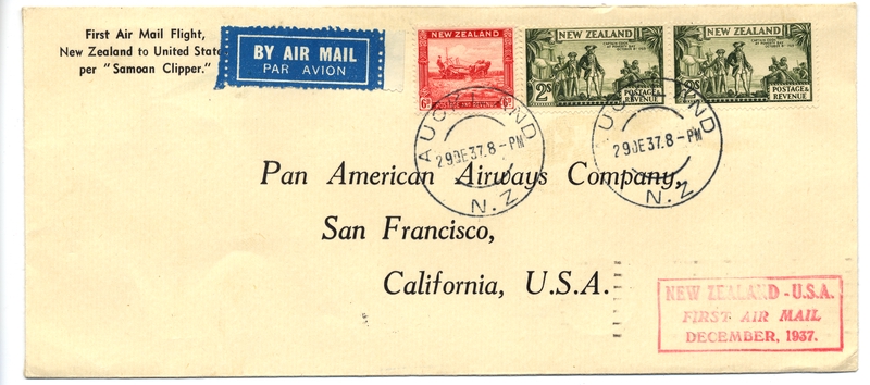 Image: airmail flight cover: Pan American Airways, Auckland - San Francisco route