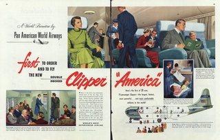 Image: advertisement: Pan American World Airways, Boeing 377 Stratocruiser, Collier’s