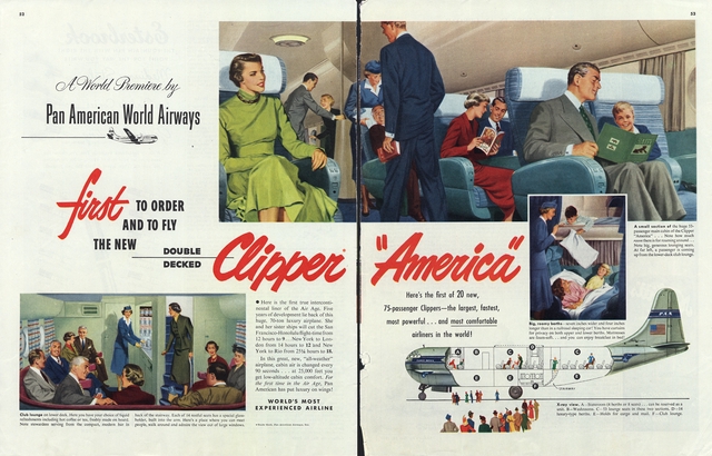 Advertisement: Pan American World Airways, Boeing 377 Stratocruiser, Collier’s