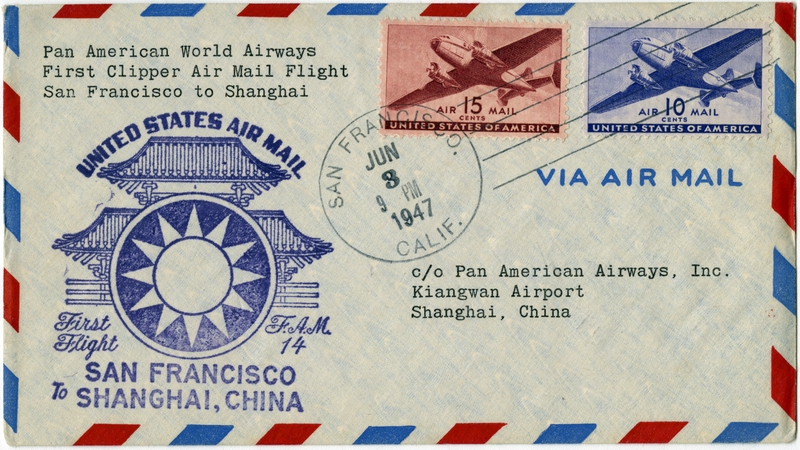 Image: airmail flight cover: Pan American World Airways, FAM-14, San Francisco - Shanghai route