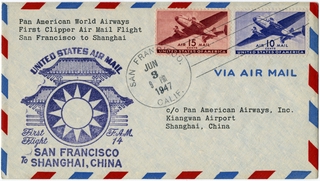 Image: airmail flight cover: Pan American World Airways, FAM-14, San Francisco - Shanghai route