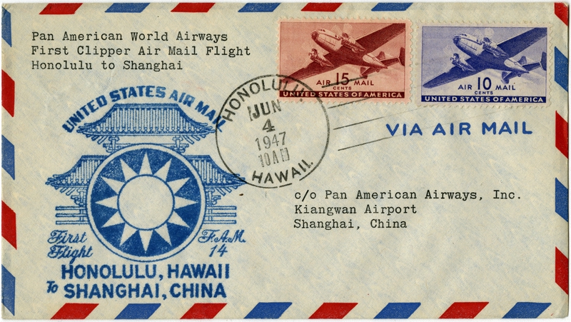 Image: airmail flight cover: Pan American World Airways, FAM-14, Honolulu - Shanghai route