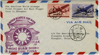 Image: airmail flight cover: Pan American World Airways, FAM-14, Guam - Shanghai route