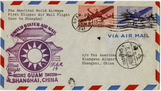Image: airmail flight cover: Pan American World Airways, FAM-14, Guam - Shanghai route