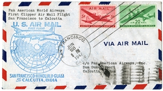 Image: airmail flight cover: Pan American World Airways, FAM-14, San Francisco - Calcutta route