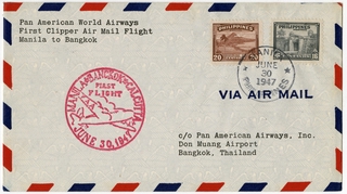 Image: airmail flight cover: Pan American World Airways, Manila - Bangkok route