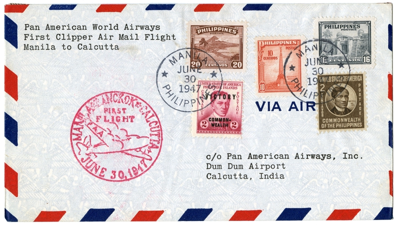 Image: airmail flight cover: Pan American World Airways, Manila - Calcutta route