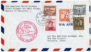 Image: airmail flight cover: Pan American World Airways, Manila - Calcutta route