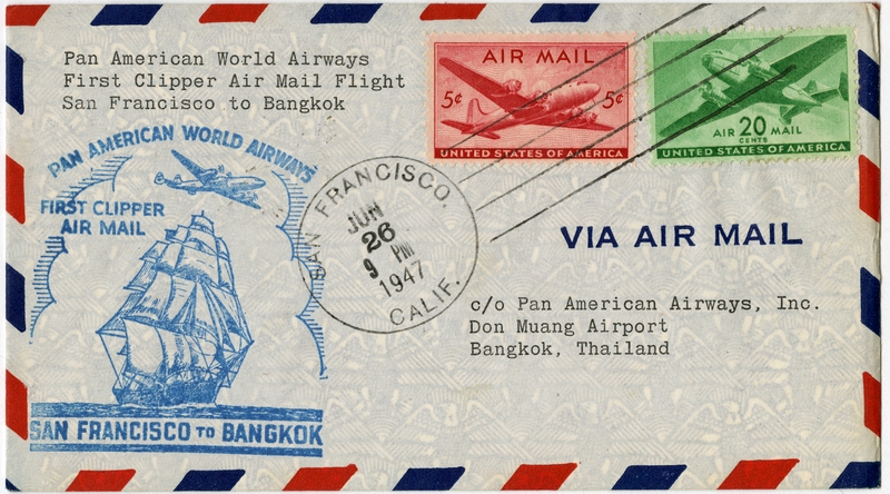 Image: airmail flight cover: Pan American World Airways, San Francisco - Bangkok route