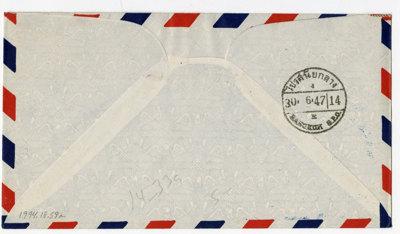 Image: airmail flight cover: Pan American World Airways, Honolulu - Bangkok route