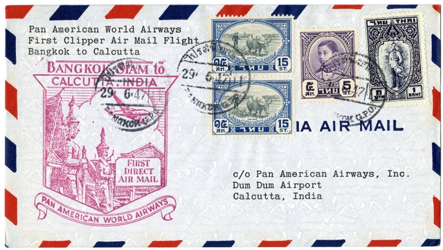 Airmail flight cover: Pan American World Airways, Bangkok - Calcutta route