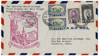 Image: airmail flight cover: Pan American World Airways, Bangkok - Calcutta route