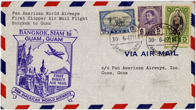 Airmail flight cover: Pan American World Airways, Bangkok - Guam route