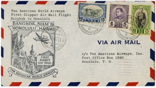 Image: airmail flight cover: Pan American World Airways, Bangkok - Honolulu route