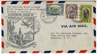 Image: airmail flight cover: Pan American World Airways, Bangkok - Honolulu route