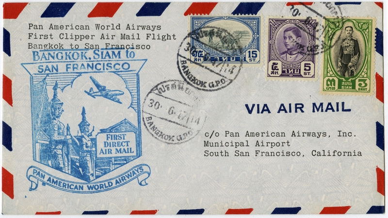 Image: airmail flight cover: Pan American World Airways, Bangkok - San Francisco route