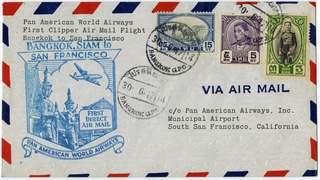 Image: airmail flight cover: Pan American World Airways, Bangkok - San Francisco route