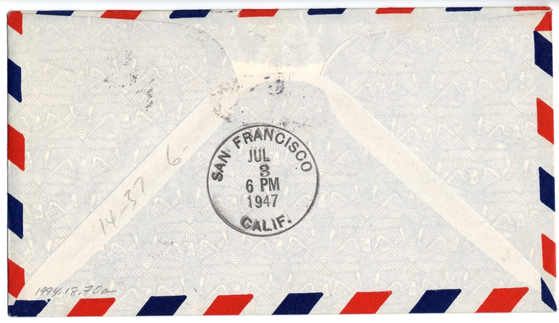 Image: airmail flight cover: Pan American World Airways, Bangkok - San Francisco route
