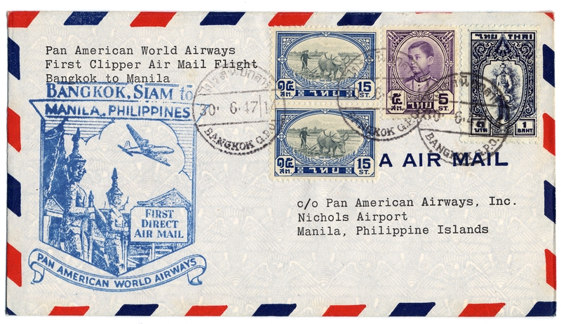 Image: airmail flight cover: Pan American World Airways, Bangkok - Manila route