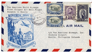 Image: airmail flight cover: Pan American World Airways, Bangkok - Manila route
