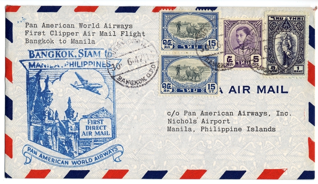 Airmail flight cover: Pan American World Airways, Bangkok - Manila route
