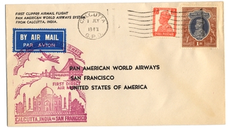 Image: airmail flight cover: Pan American World Airways, Calcutta - San Francisco route