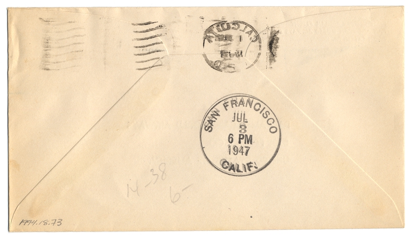 Image: airmail flight cover: Pan American World Airways, Calcutta - San Francisco route