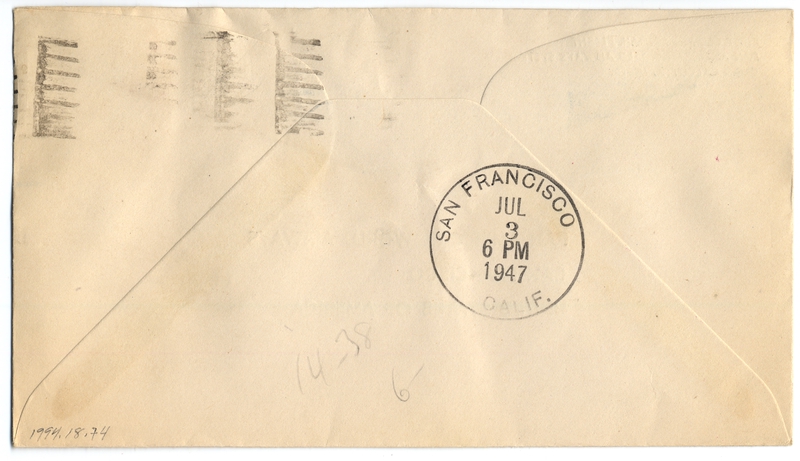 Image: airmail flight cover: Pan American World Airways, Calcutta - San Francisco route