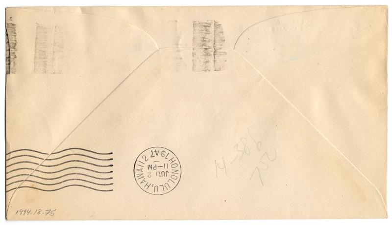 Image: airmail flight cover: Pan American World Airways, Calcutta - Honolulu route