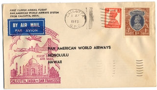Image: airmail flight cover: Pan American World Airways, Calcutta - Honolulu route
