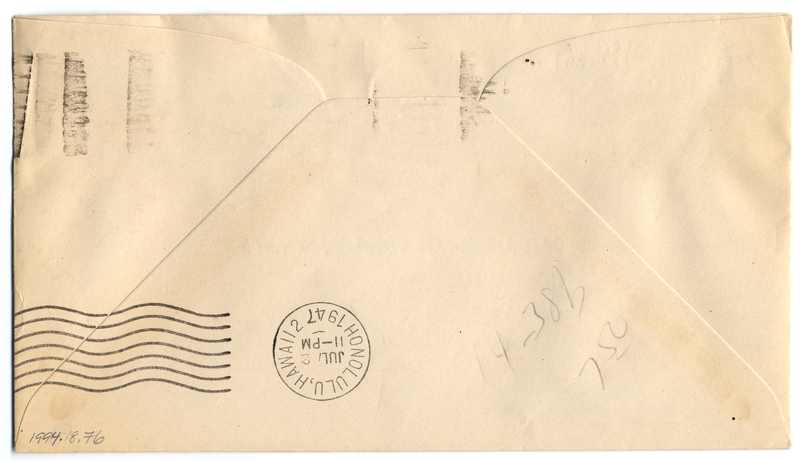 Image: airmail flight cover: Pan American World Airways, Calcutta - Honolulu route