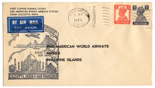 Image: airmail flight cover: Pan American World Airways, Calcutta - Manila route