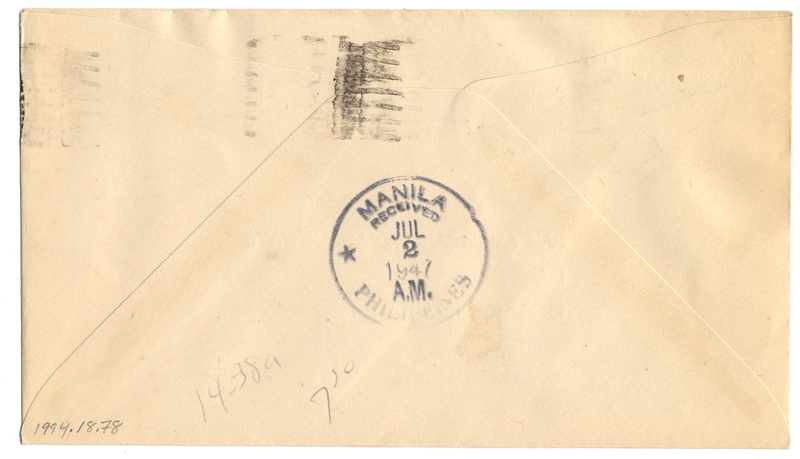 Image: airmail flight cover: Pan American World Airways, Calcutta - Manila route