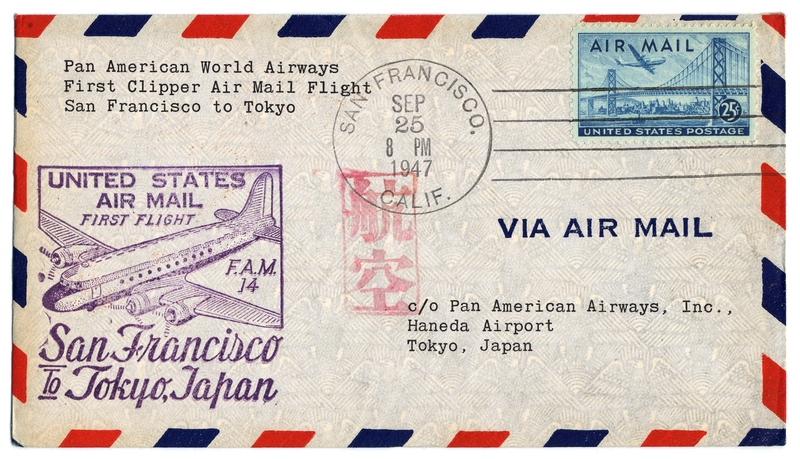 Image: airmail flight cover: Pan American World Airways, FAM-14, San Francisco - Tokyo route