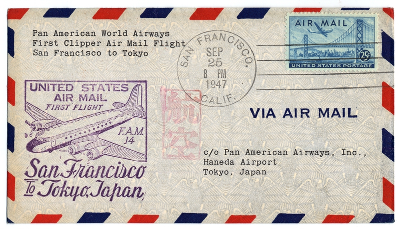Image: airmail flight cover: Pan American World Airways, FAM-14, San Francisco - Tokyo route