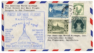 Image: airmail flight cover: Pan American World Airways, Rangoon - San Francisco route