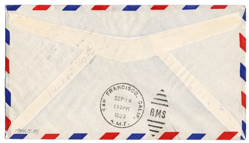 Image: airmail flight cover: Pan American World Airways, Rangoon - San Francisco route
